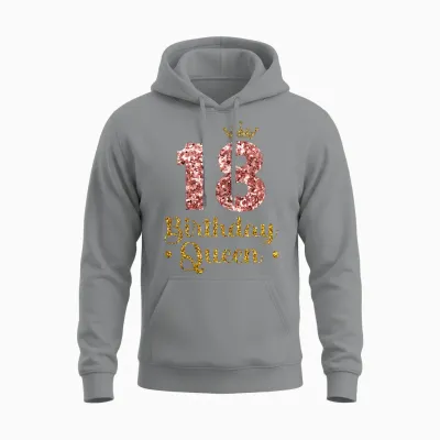 Ladies 18th Queen Birthday 18 Years 18 T-Shirt, Black Unisex Hoodie - Sport Grey