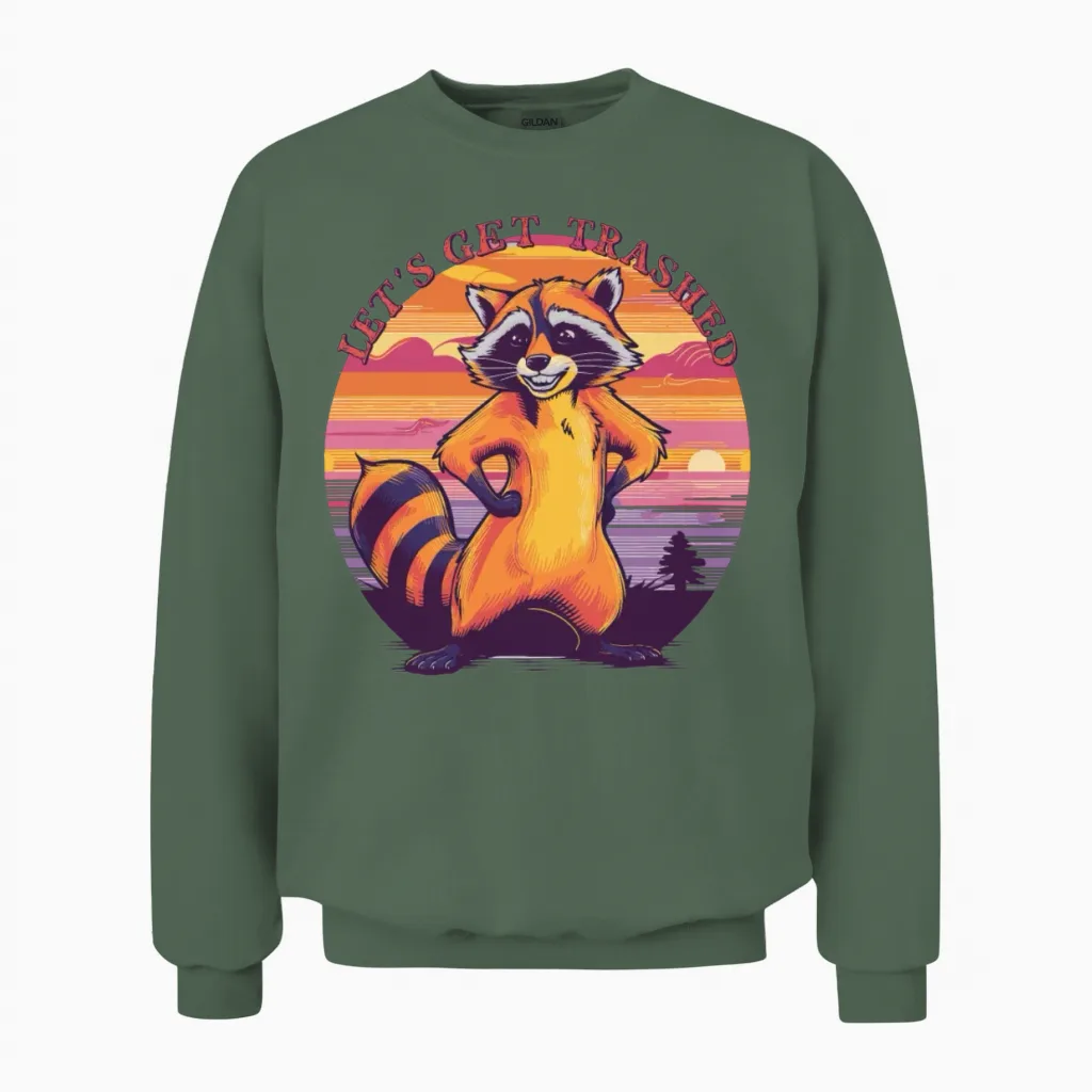 Funny Raccoon Retro Vintage Unisex Sweatshirt - Military Green