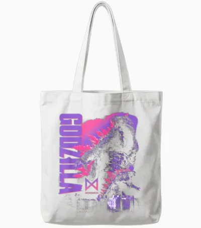 Godzilla X Kong Monarch Collage Purple Text Movie Monster Tote Bags - White