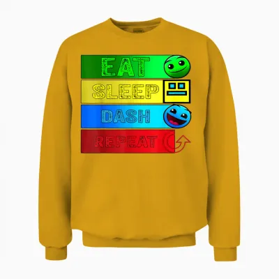 Eat Sleep Dash Repeat Video Game Geometry Video Gamer T-Shirt, Black Unisex Sweatshirt - Gold