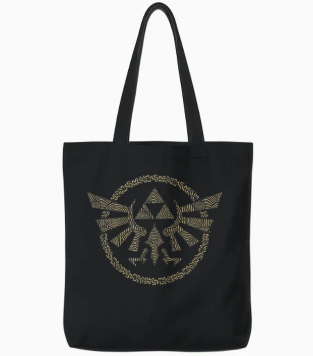 The Legend of Zelda Tears of the Kingdom Hyrule Badge Tote Bags in Black