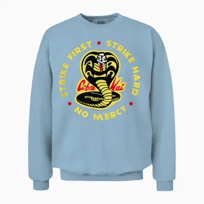 Cobra Kai Hit the First Cobra Logo Unisex Sweatshirt - Light Blue