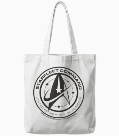 Star Trek Discovery Starfleet T-Shirt Command Pin, Grey, S Tote Bags - White