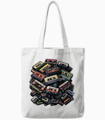 Mixtapes Shirt Cassette Vintage Cassette Tapes 80s Radio Music T-Shirt, Grey, S Tote Bags - White