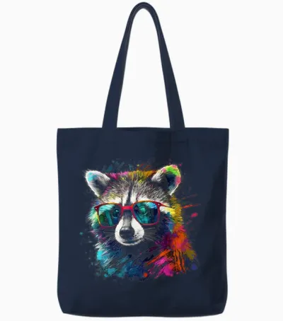 Waschbär Bunte Sonnenbrille - Tiermotiv Kunst Waschbär Tote Bags - Navy