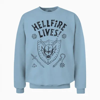Stranger Things Hellfire Lives Officially Licensed Unisex Sweatshirt - Light Blue