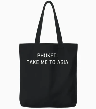 Phuket Travel Destination Graphic Design Tote Bags - Black