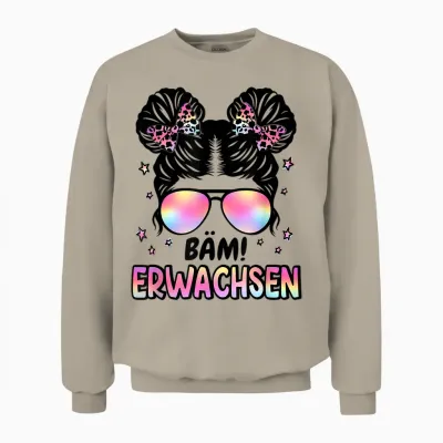 Bäm! Erwachsen Messy Bun Kommunion 2026 Jugendweihe 2026 Unisex Sweatshirt - Sand