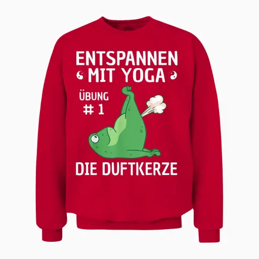 Relaxing with Yoga Frog Motif Funny Meditation Fitness T-Shirt, Black Unisex Sweatshirt - Red