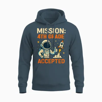 Mission Fourth 4th Grade Accepted Astronaut Back to School Unisex Hoodie - Dark Heather
