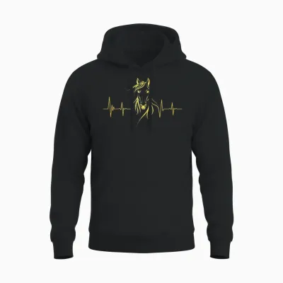 Cheval Battement De Cœur Pour Hommes, Garçons, Femmes, équitation Vintage Unisex Hoodie - Black