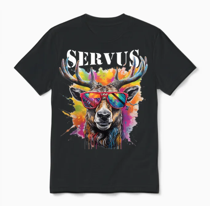 Servus Trachtenshirt Trachten Tracht Hirsch Tirol & Bayern Unisex T-Shirt in Black