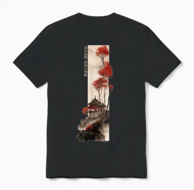 Japanese Temple Retro Vaporwave in Japan Harajuku 80s 90s Unisex T-Shirt - Black