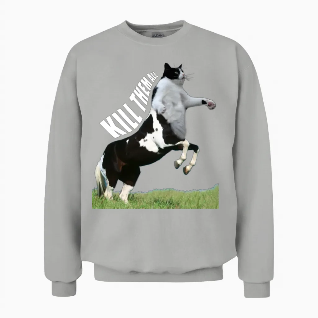 Of Centaur Cat Kill Them All Unisex Sweatshirt in Ash