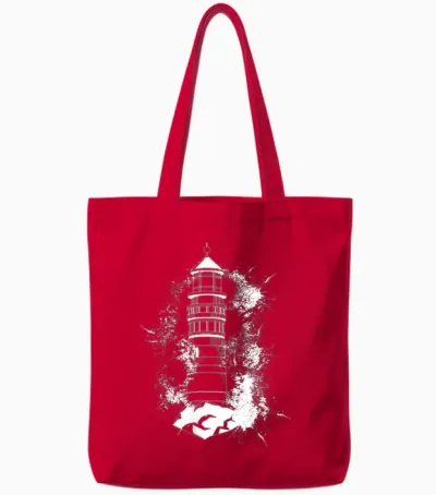 Lighthouse T-Shirt Sea Light Seagulls Coast Harbour Maritime Lighthouse, Black, S Tote Bags - Red