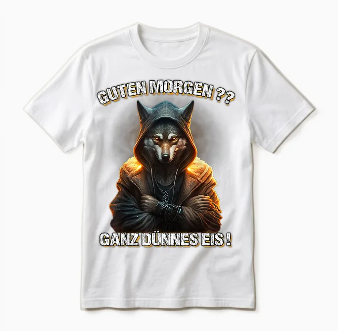 Guten Morgen? Ganz Dünnes Eis! Lustiges Wolf Kaffee Unisex T-Shirt in White