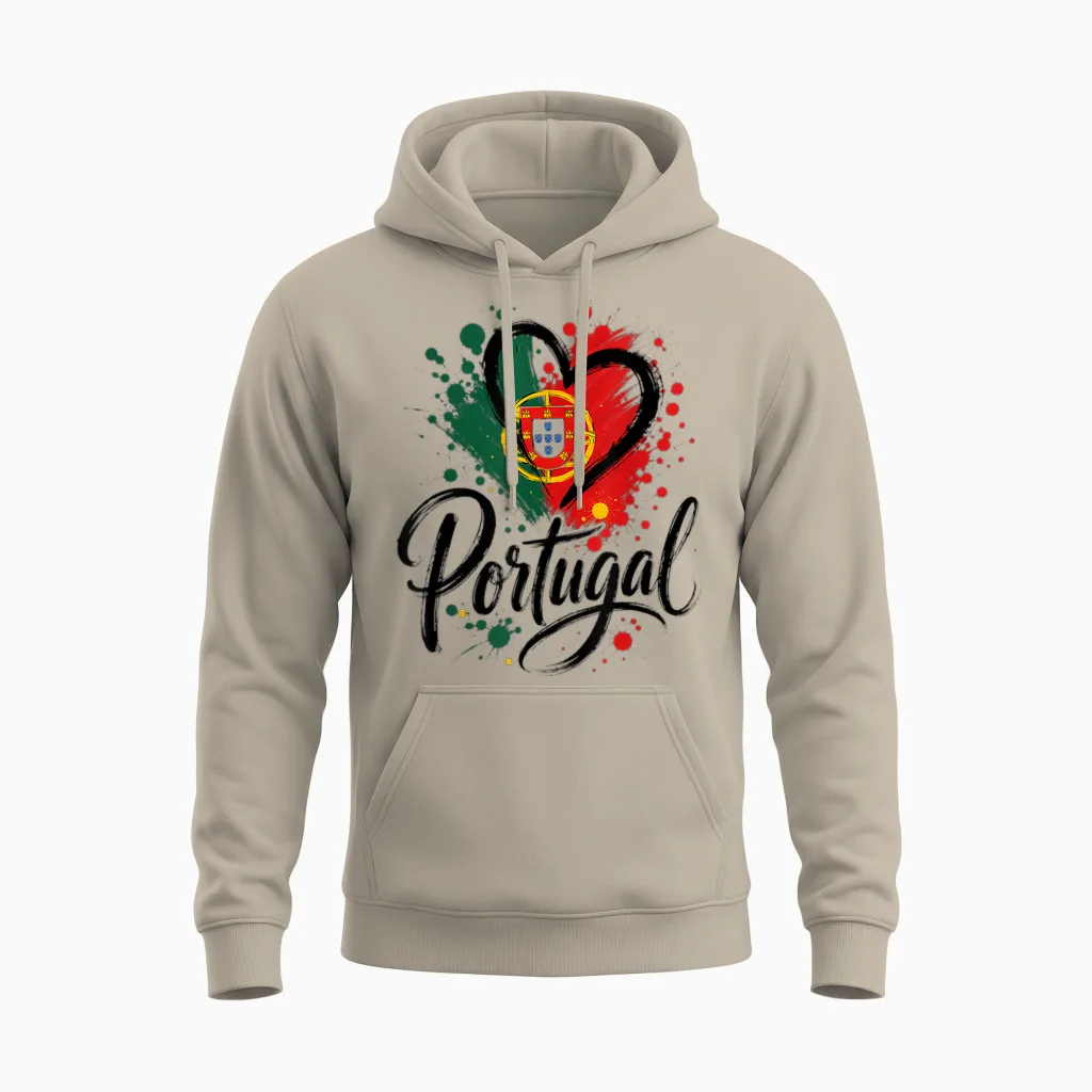 I Love Portugal Vacation Travel Drapeau En Forme De Cลur Motif Touristique Unisex Hoodie in Sand