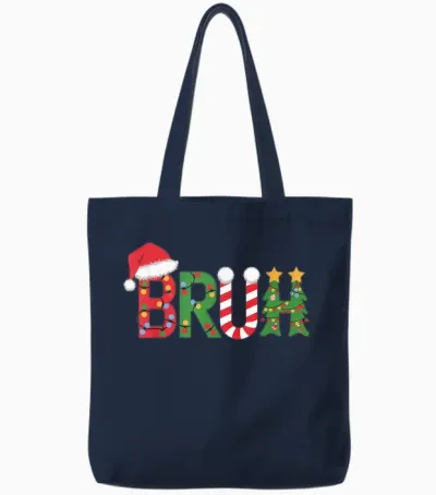 Christmas Shirts for Kids Boys Bruh Funny Christmas Women Tote Bags - Navy
