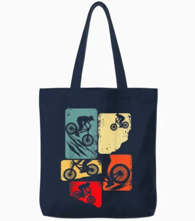 Mountain Bike Downhill Biker Mtb Boys Kids T-Shirt, Black Tote Bags - Navy