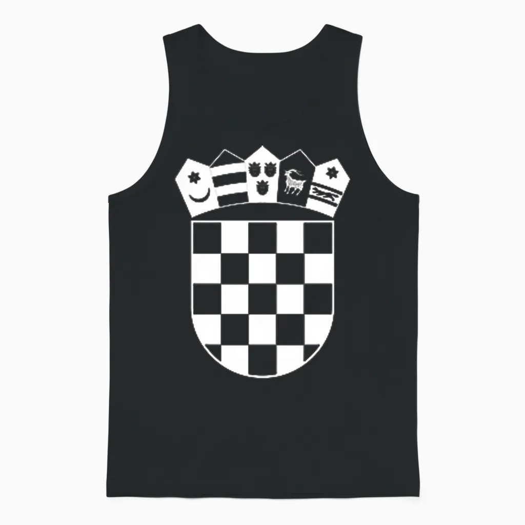 Croatia Coat of Arms Croatia Flag White Chessboard T-Shirt, Black Unisex Tank Top in Black