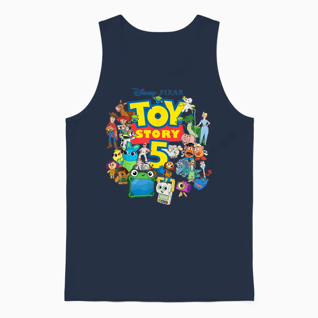 Disney and Pixar's Toy Story 5 Logo & Character Collage Unisex Tank Top in Navy