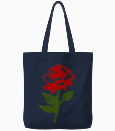 Minimalistische Kleine Rote Rose Mit Grünen Blättern Tote Bags - Navy