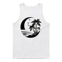 Retro Beach Scene — Summer & Gift Unisex Tank Top - White – 1