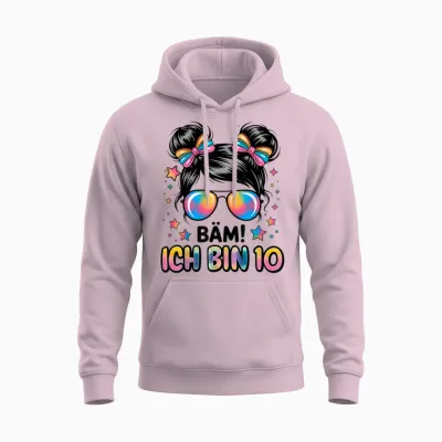 Bam! I'm 10 - Lustiger 10. Geburtstag Mädchen Regenbogen Messy Bun Sun Unisex Hoodie - Light Pink