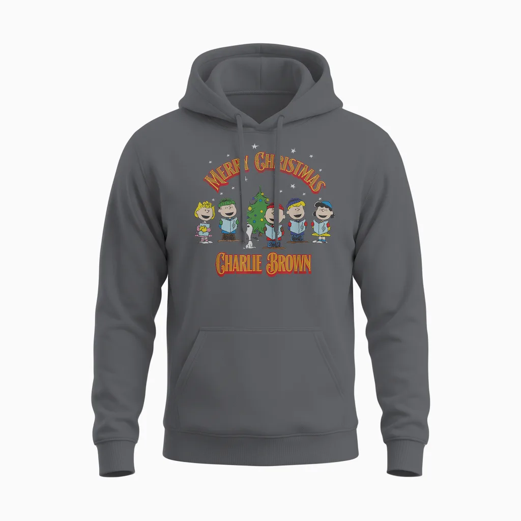 Peanuts Charlie Brown Merry Christmas Carol Unisex Hoodie in Charcoal
