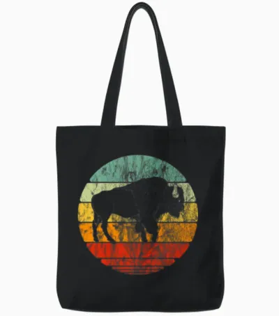 Retro Vintage Bison Tote Bags - Black