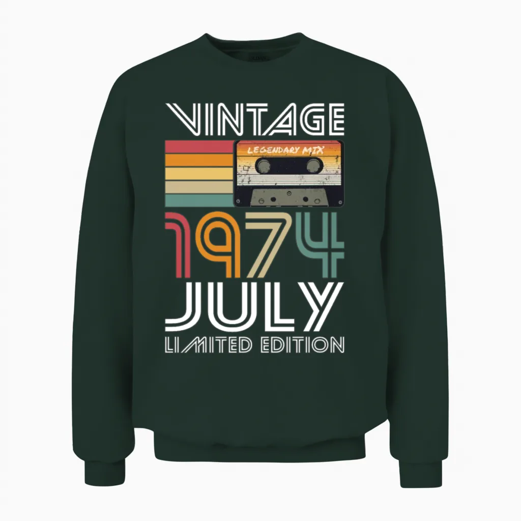 50th Birthday Vintage July 1974 Limited Edition Unisex Sweatshirt in Forest