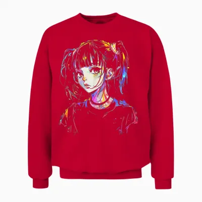 Anime Manga Graphic Illustration Colorful Anime T-Shirt, Black, S Unisex Sweatshirt - Red