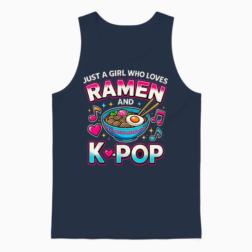 Just a Girl Who Loves Ramen and K-Pop Unisex Tank Top in Navy