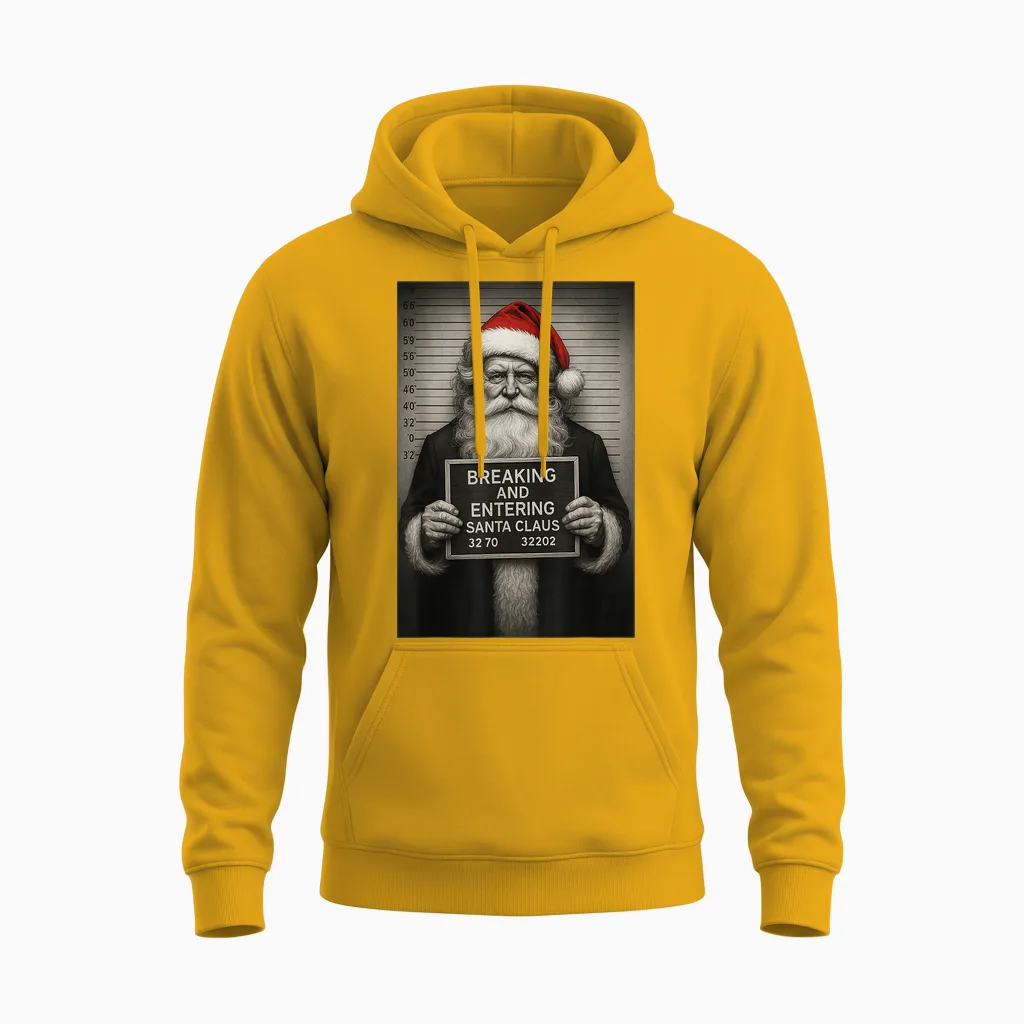 Funny Santa Christmas β Santa Claus Mugshot Unisex Hoodie in Gold