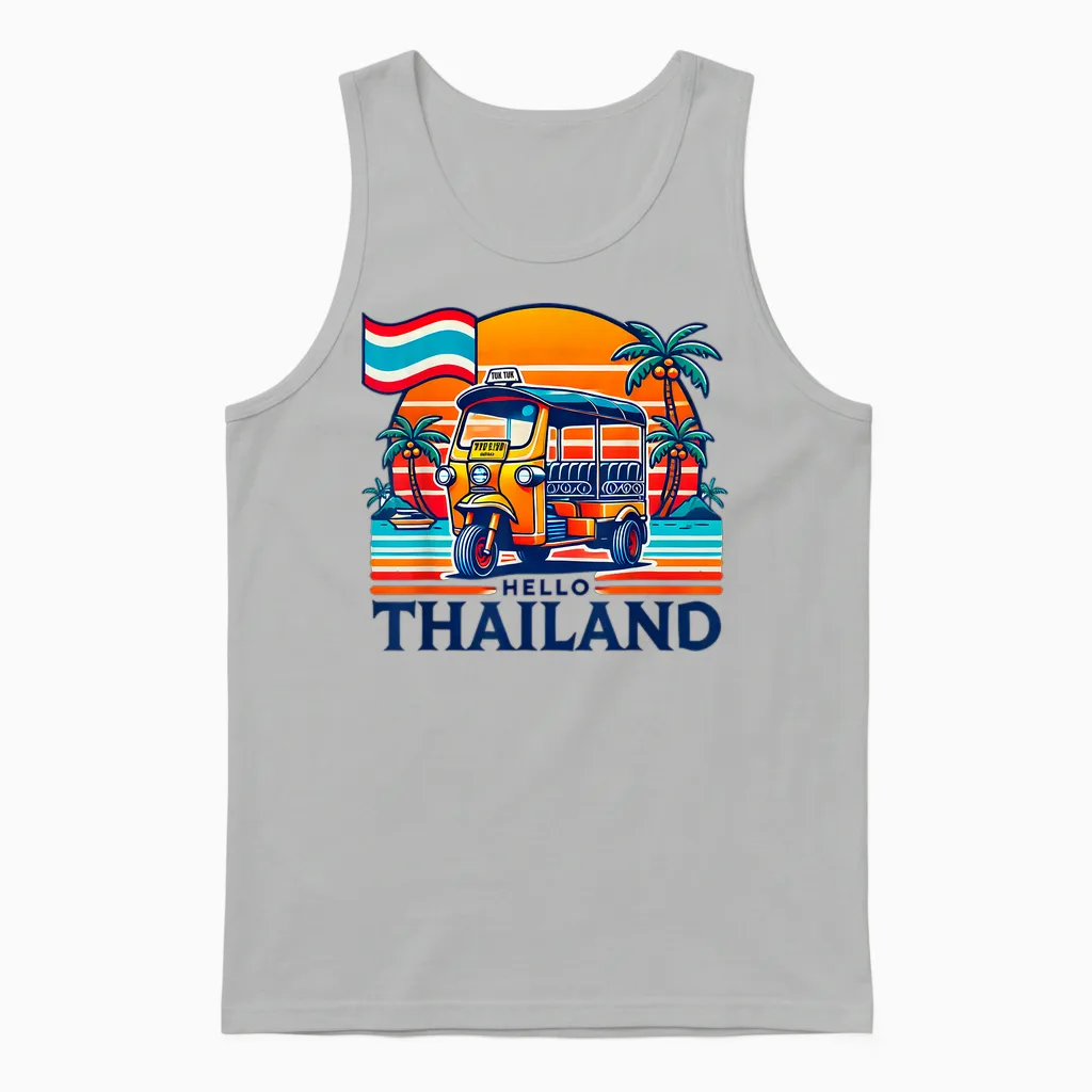 Hello Thailand Travel Gifts Souvenirs Holiday T-Shirt, White, S Unisex Tank Top in Ash