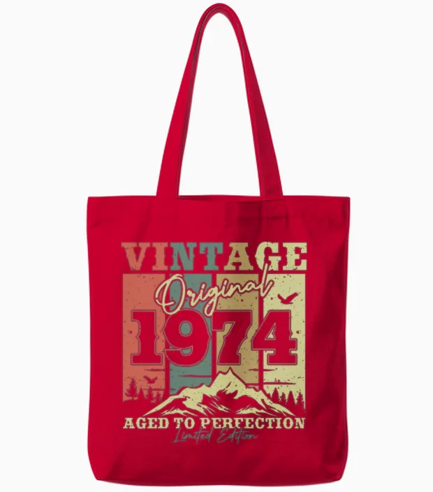 Vintage '74 Birthday Gift Tote Bags in Red