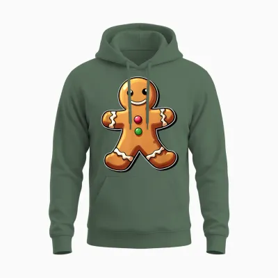 Gingerbread Man Christmas Cookie Baking Holiday Unisex Hoodie - Military Green