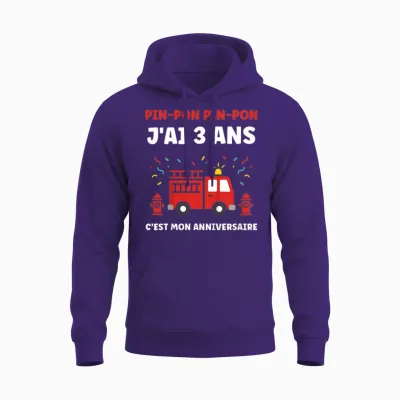 Enfant Humour Enfant 3 Ans Camion Pompier Garçon Anniversaire 3 Ans Unisex Hoodie - Purple