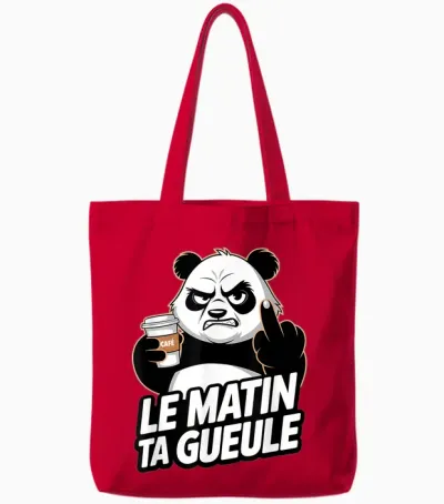 Le Matin Ta Gueule Funny Panda Coffee Sarcasm Funny Mood T-Shirt, Black, S Tote Bags - Red