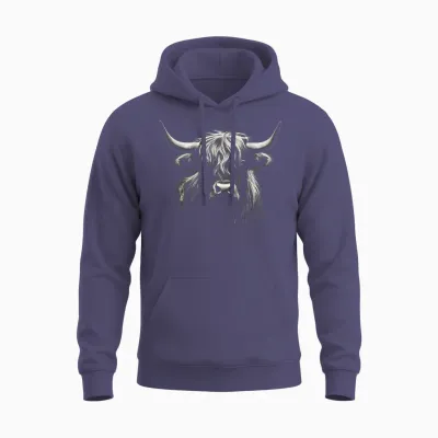 Highland Cow Farm Art Animal Drawing Graphic Highland Cow Unisex Hoodie - Heather Sport Dark Navy