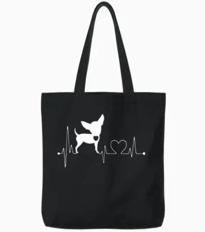 Chihuahua Cute Heartbeat Funny for Men, Women and Children Tote Bags - Black