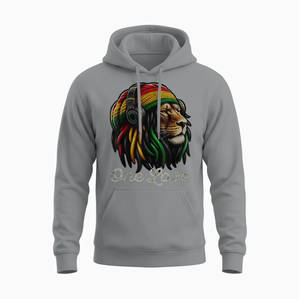 Jamaican Reggae Lion by Judah Rastafarian Lion T-Shirt, Black, S Unisex Hoodie in Sport Grey