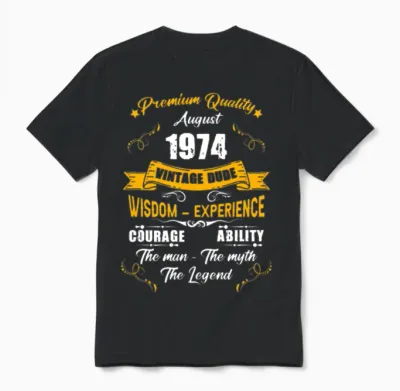August 1974 Vintage Birthday Present Unisex T-Shirt - Black