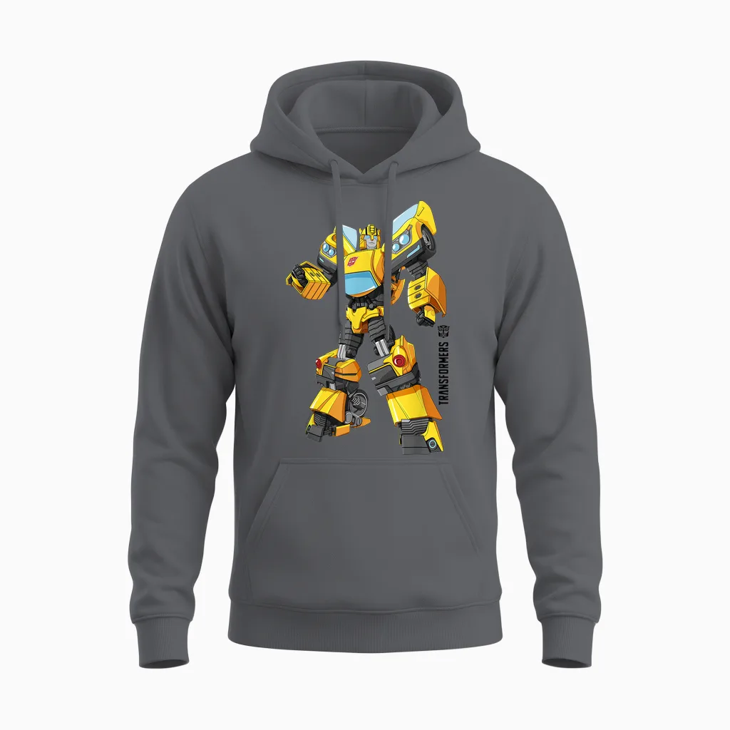 Transformers Bumblebee Autobots Epic Pose Logo T-Shirt, Blue Unisex Hoodie in Charcoal