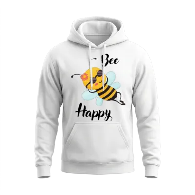 Funny Bee Happy Unisex Hoodie - White