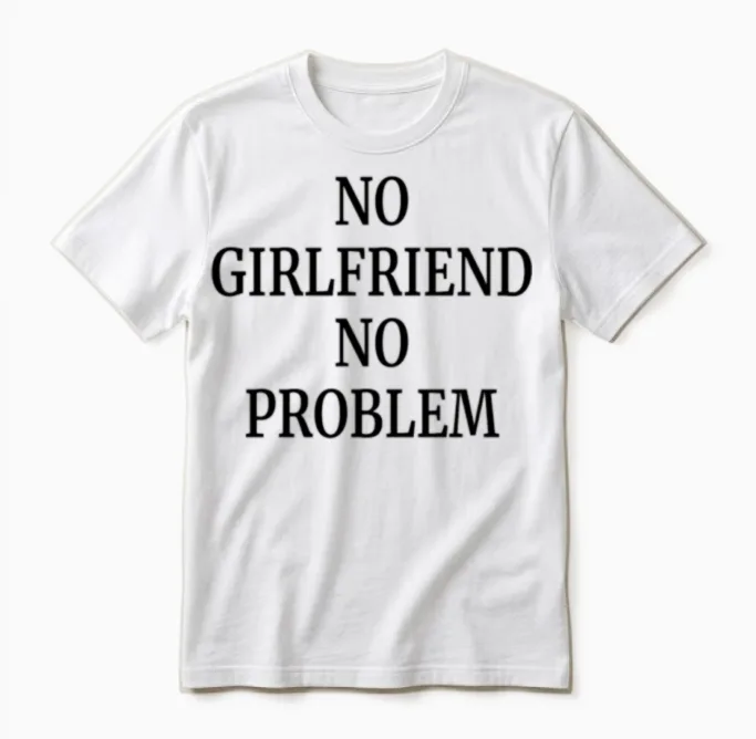 No Girlfriend No Problem Funny Quote Unisex T-Shirt in White