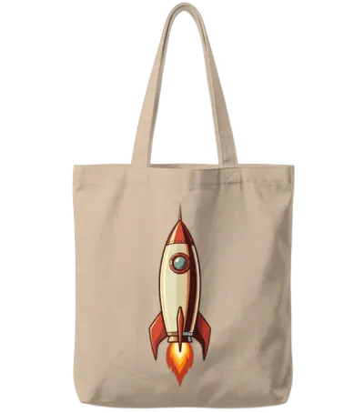 Retro Rocket Ship Tote Bags - Natural