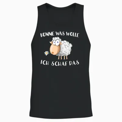 T-Shirt with German Text "komm Was Wolle - Ich Schaf Das " Funny Sheep Word Game Unisex Tank Top - Black