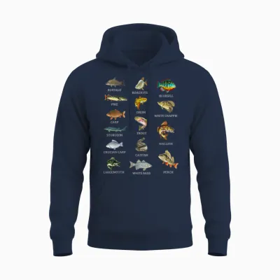 Types of Freshwater Fish Species Fishing Fisherman Anglers Unisex Hoodie - Navy