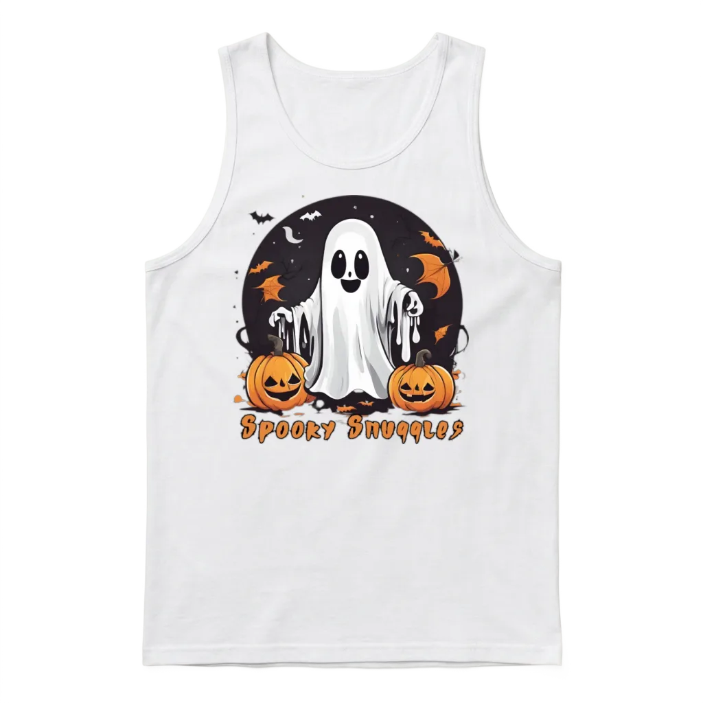 Cute Halloween Ghost and Pumpkin Unisex Tank Top - White